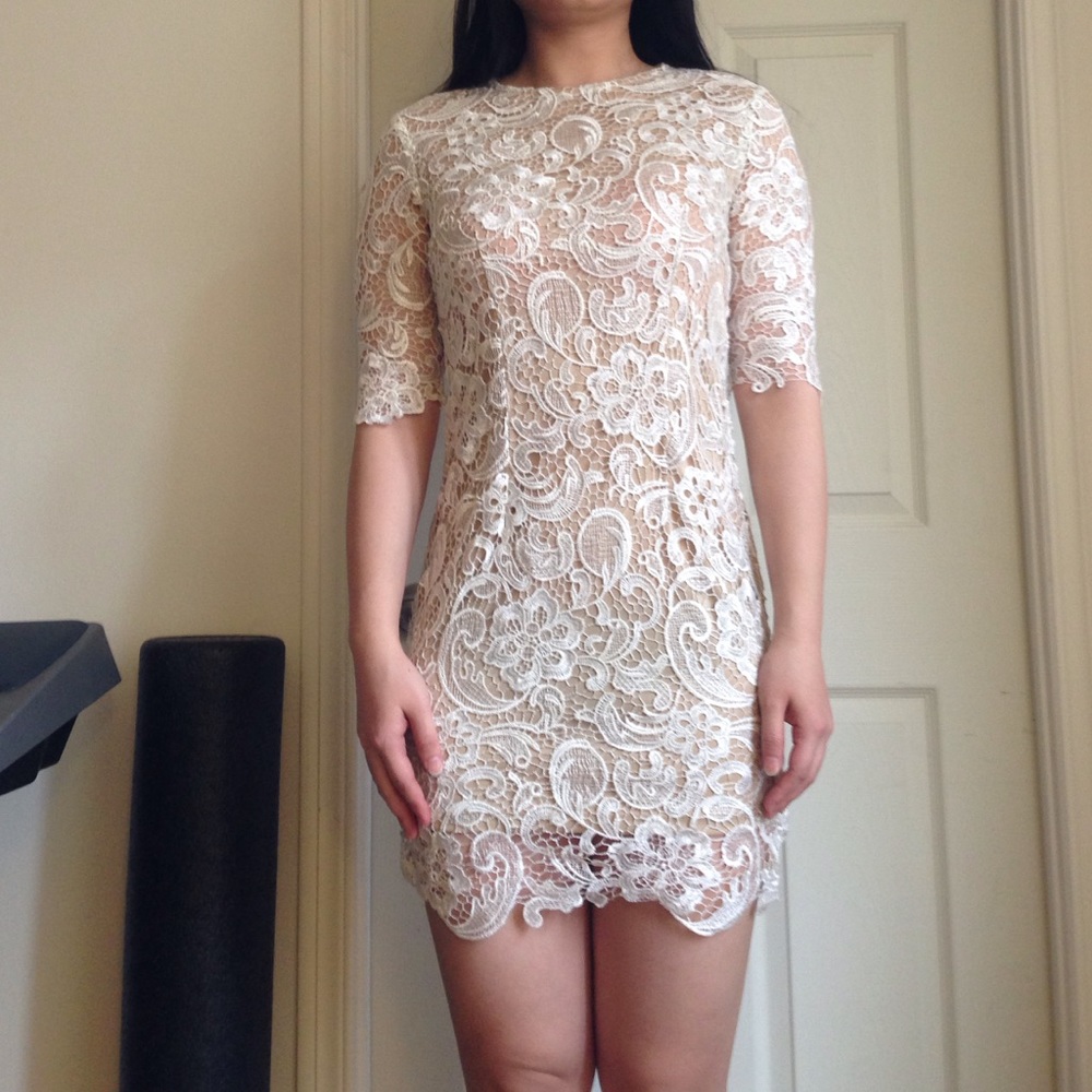 White lace dress with nude lining size small