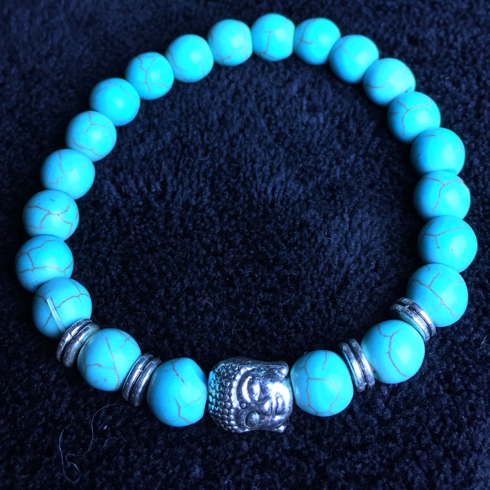 Silver Buddha turquoise bracelet