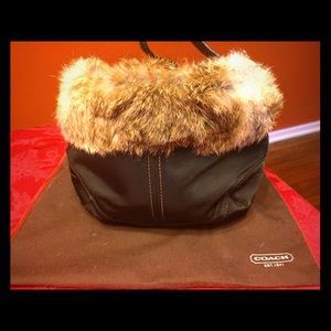 Coach fur trim handbag