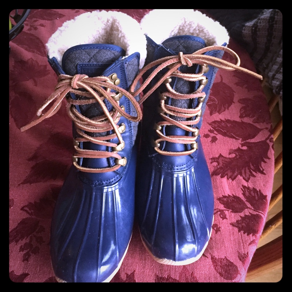 Navy/Grey Wool Sperry Top-Sider Duck Boots w/Fur