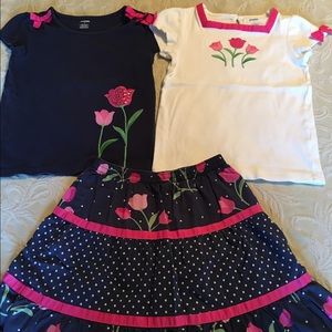 Gymboree Girls tees and skirt set
