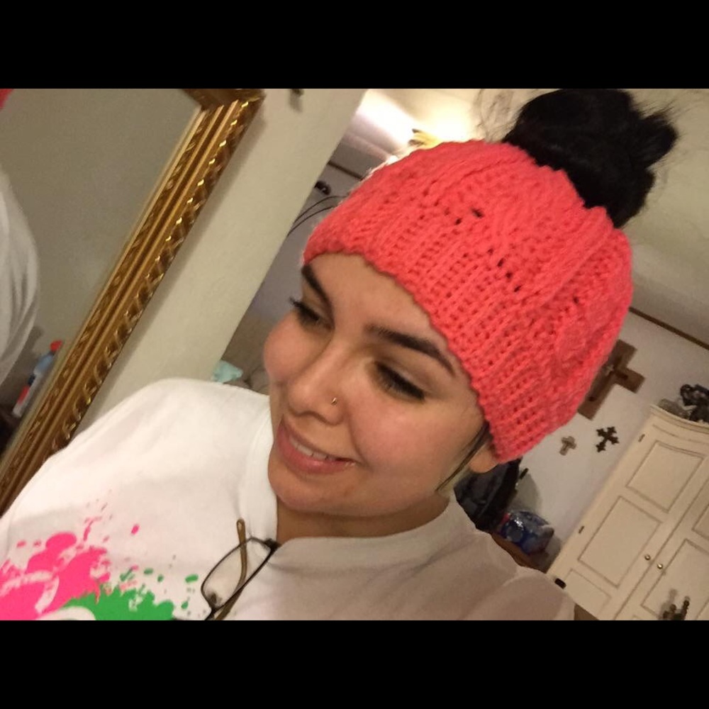 Crocheted Cable Ponytail Hat