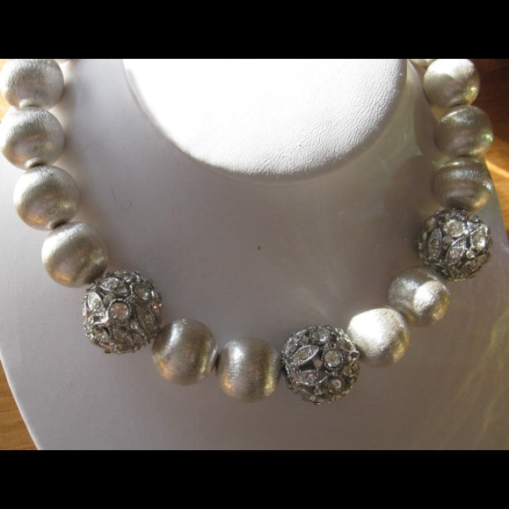 Brushed Silver And Crystal Choker Necklace