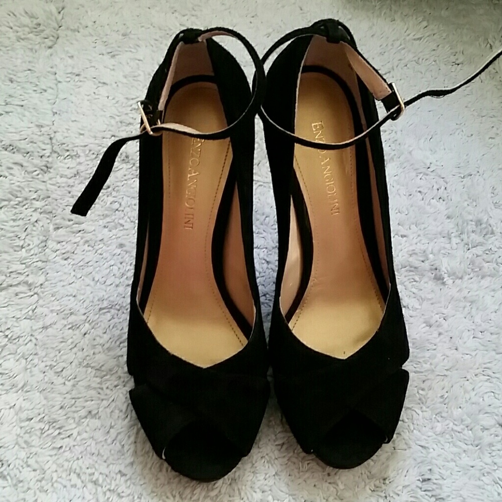 Enzo angiolini open toe heel sudue black size 5