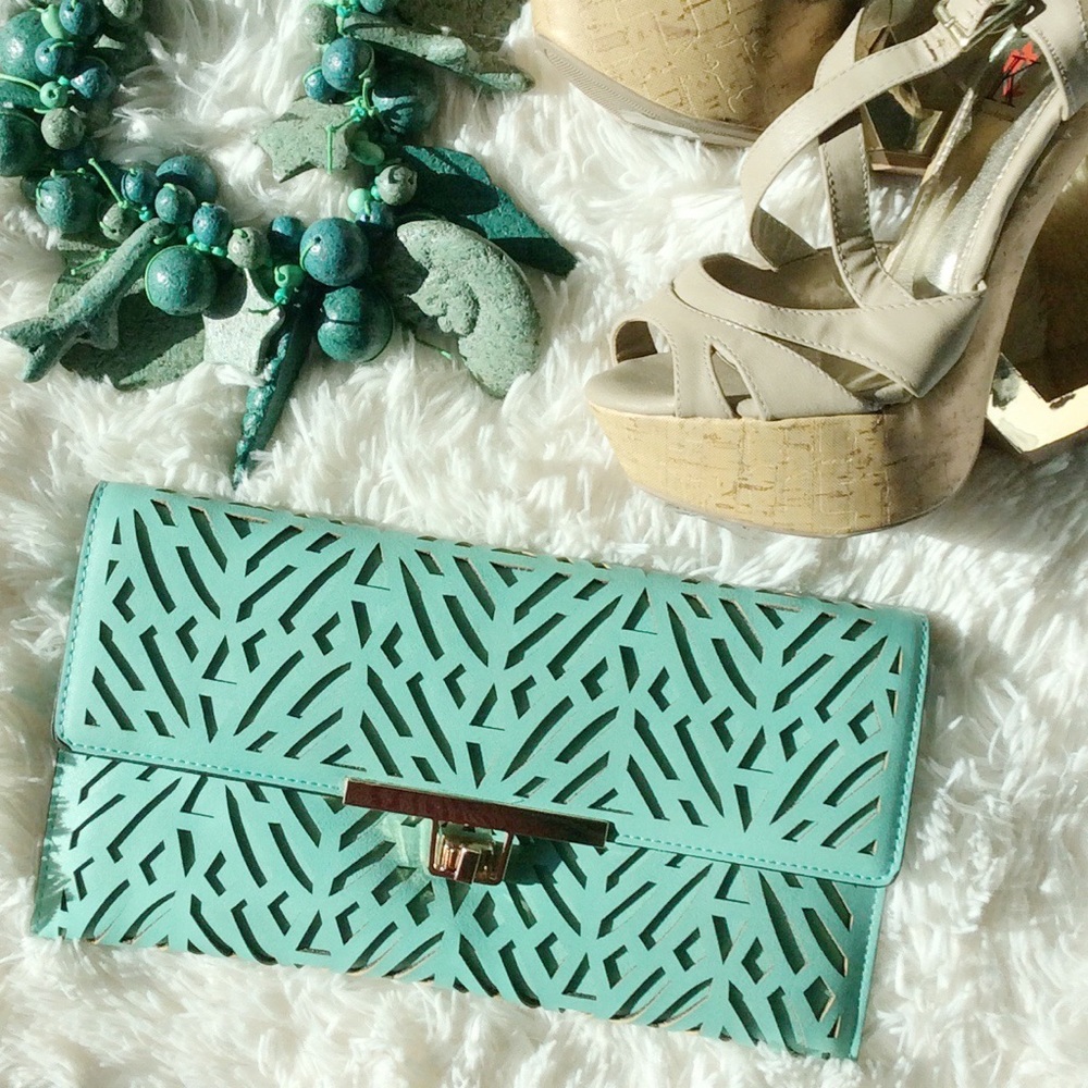 Mint Laser Cut Clutch Purse