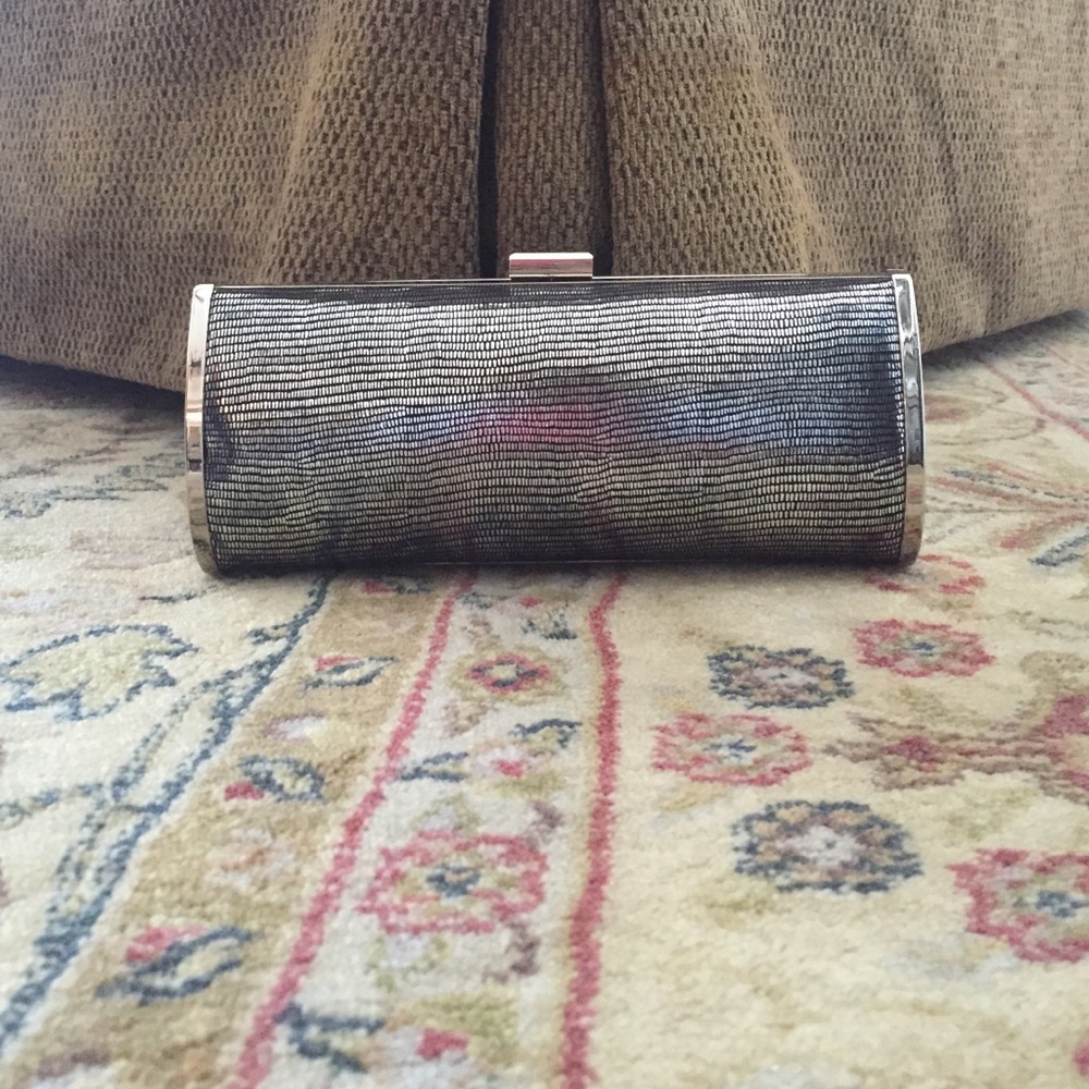 Kate Landry silver and black evening clutch