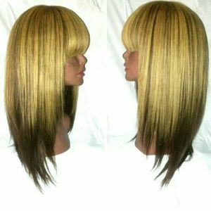 Human hair wig with bangs