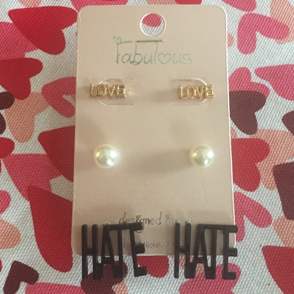 🎉NWT Fabulous Brand Love & Hate Earring Set