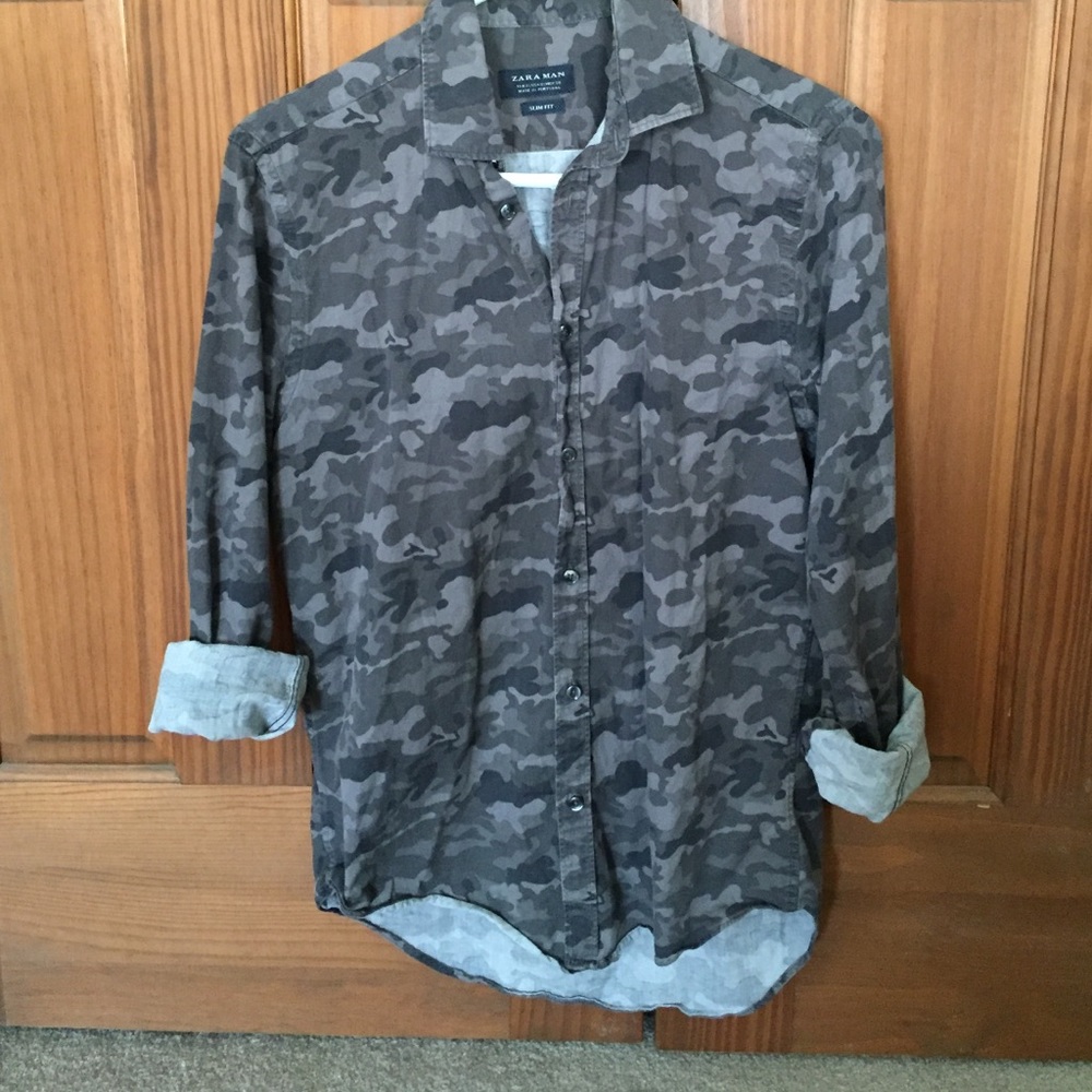 Zara Camo Button Down Shirt