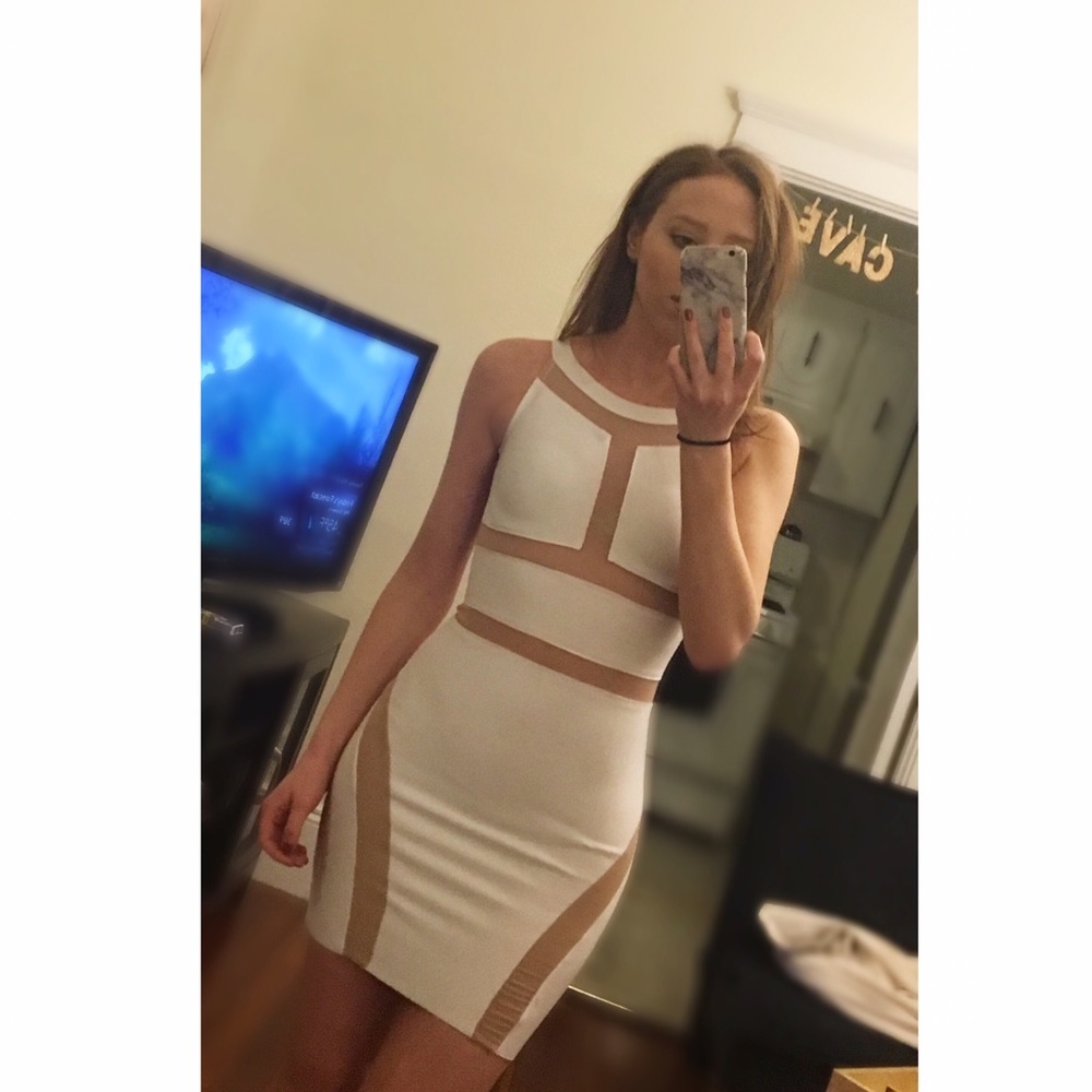White & nude mesh bandage dress