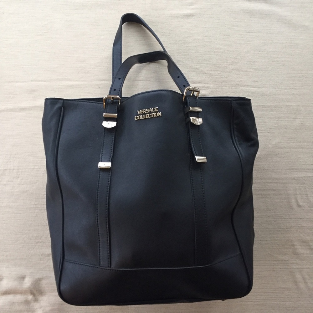 Versace black leather tote