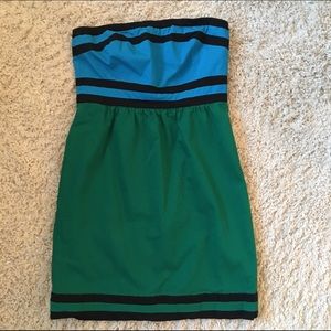 The Limited Teal and Green strapless dress