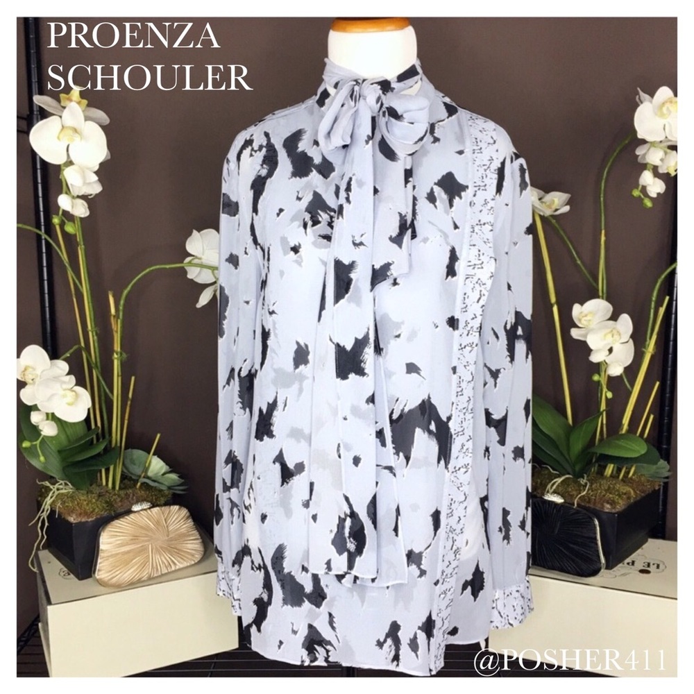 PROENZA SCHOULER BLUE SILK TOP - Picture 1 of 8