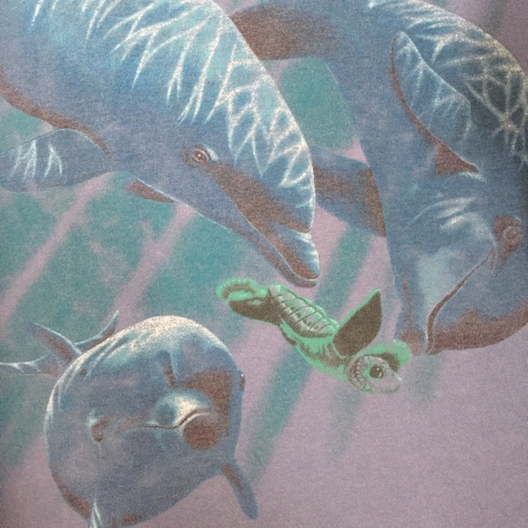 Vintage Tops - VTG 90's dolphin crop top sea turtle tie tee Vintage Tops - VTG 90's dolphin crop top sea turtle tie tee