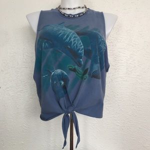 Vintage Tops - VTG 90's dolphin crop top sea turtle tie tee Vintage Tops - VTG 90's dolphin crop top sea turtle tie tee