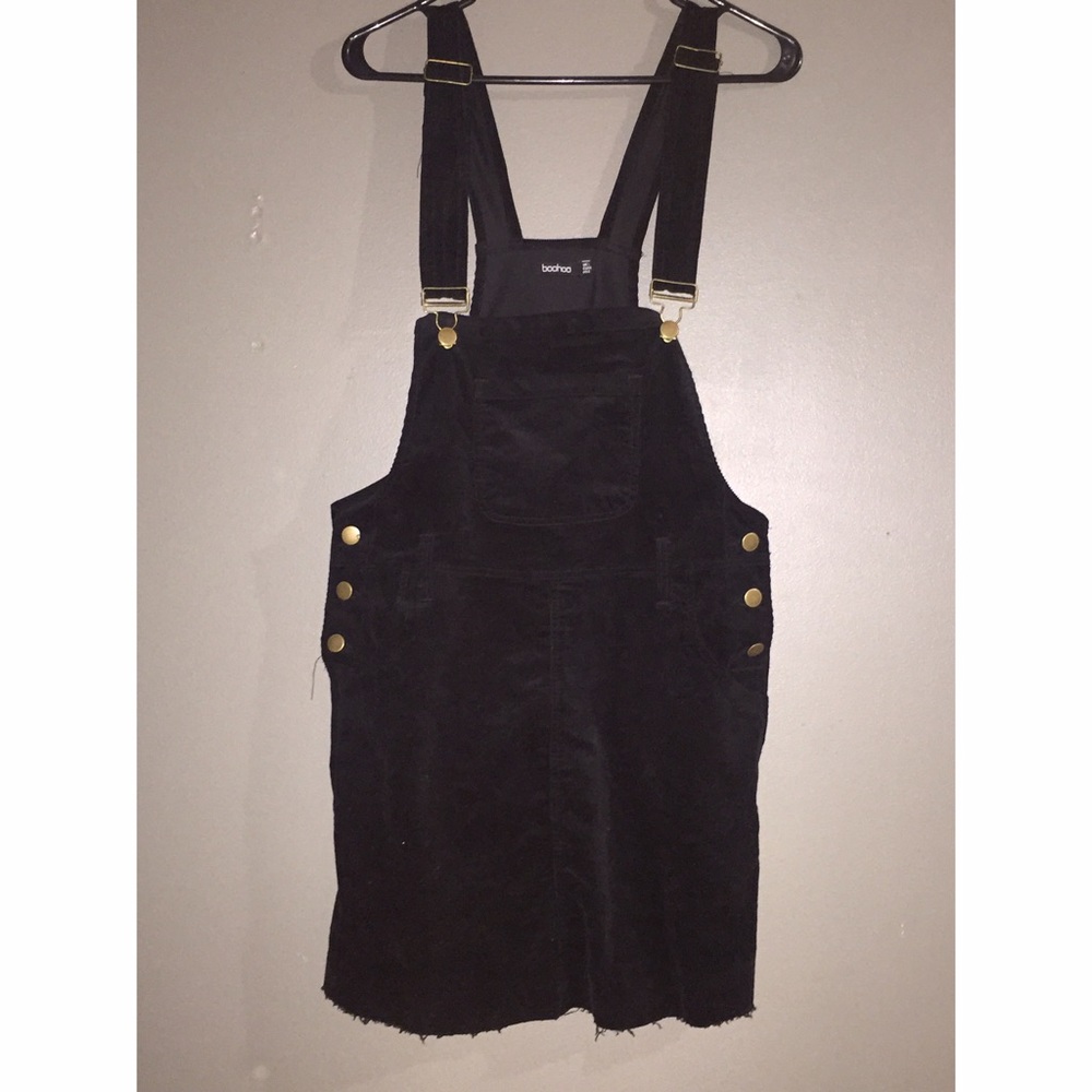 black corduroy overall dress