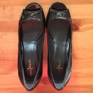 Cole Haan Black Patent Peep Toe Wedge