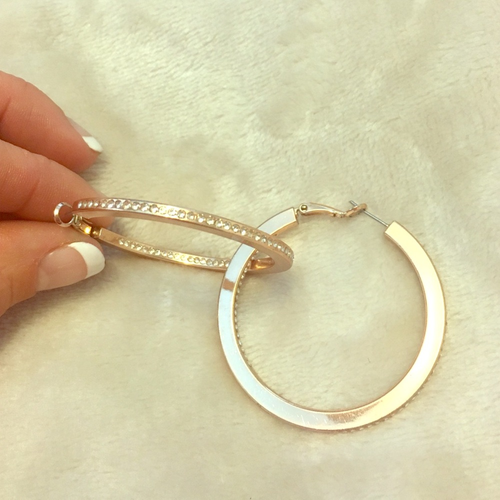 Rose gold rhinestone hoops