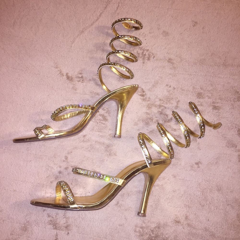 Gold and rhinestone heels