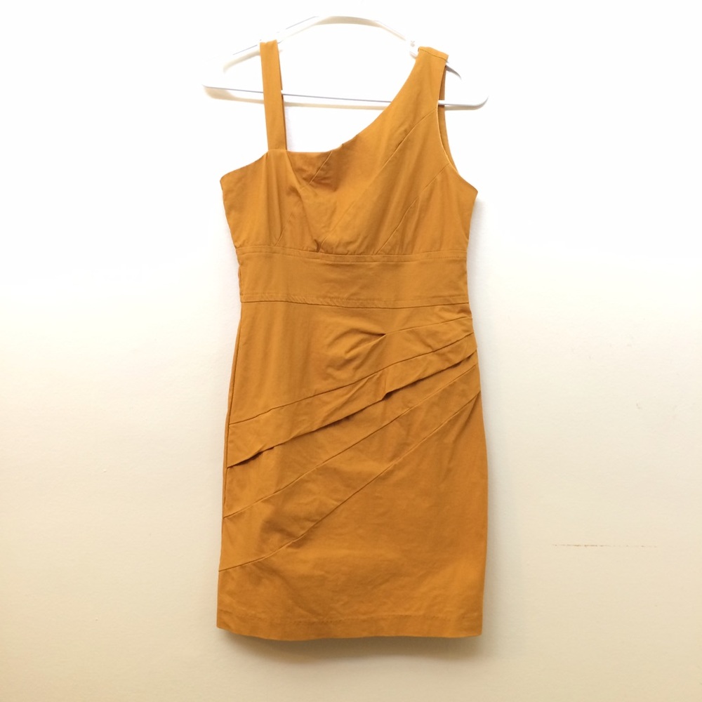 ☀️SALE! Mustard asymmetrical shoulder dress