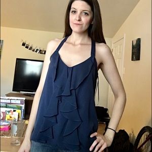 LC Lauren Conrad Navy Top with Lace Detail