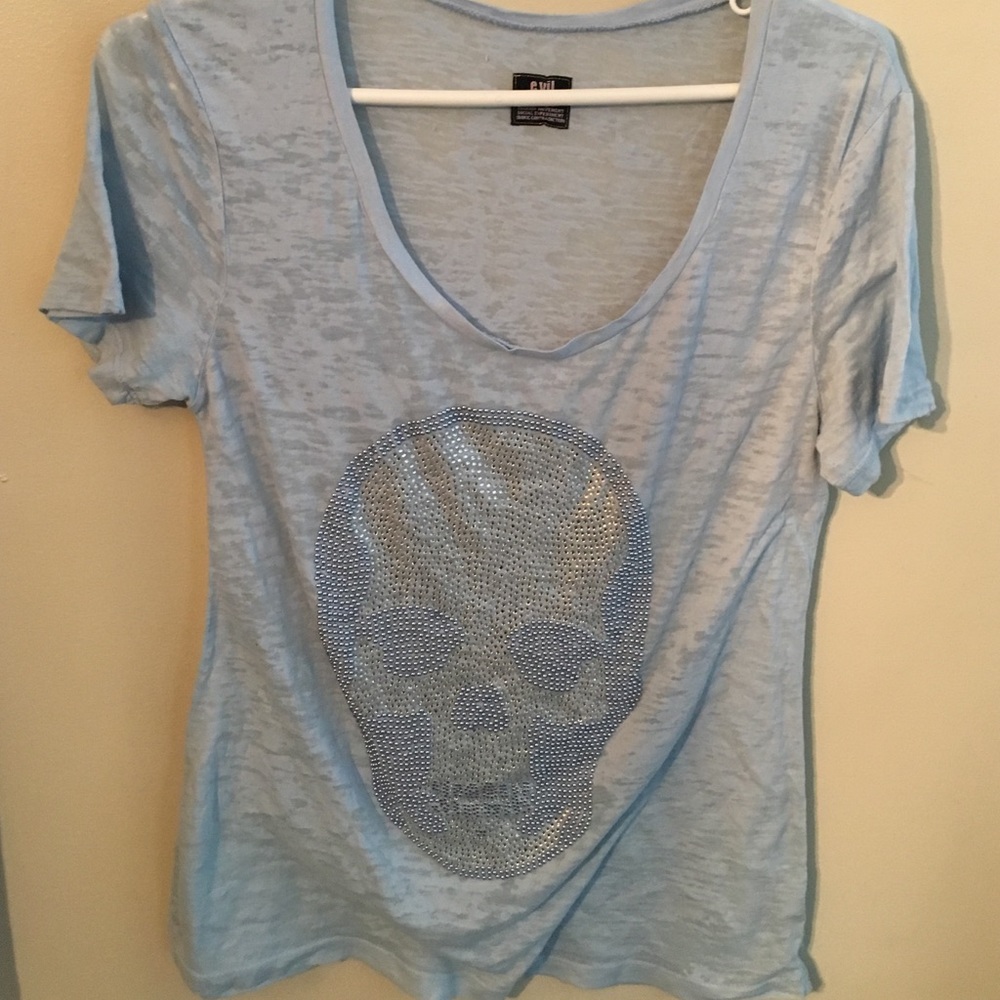 E.vil brand rhinestone skull tee m