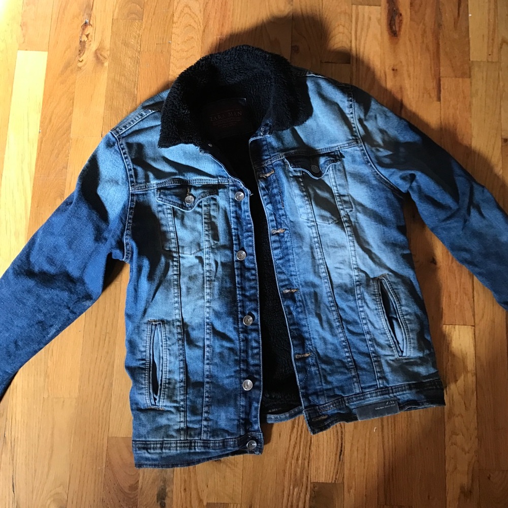 Male Denim Jacket with Fur - Size L