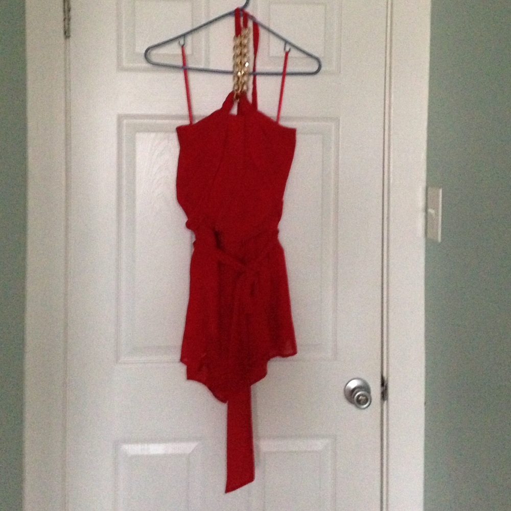 Arden B. Red & Gold Romper
