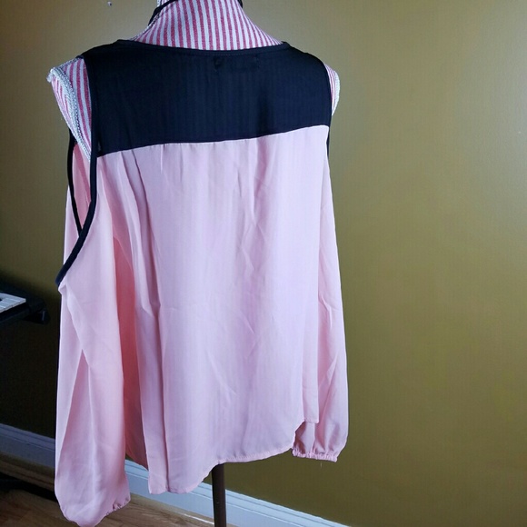 LAST ONE! Blush and Black Cold Shoulder Blouse - Picture 3 of 3