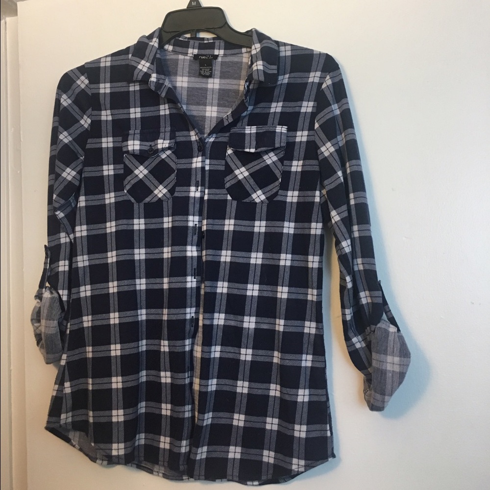 Navy Blue and white checkered flannel.