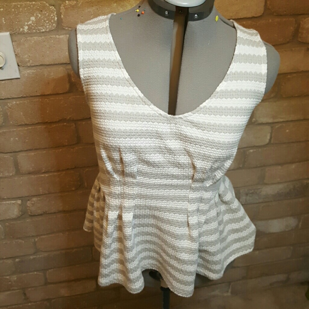Grey and white striped Peplum tank