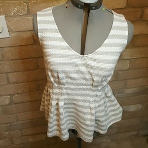 Grey and white striped Peplum tank