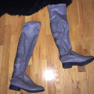Size 6.5 knee high gray studded boots