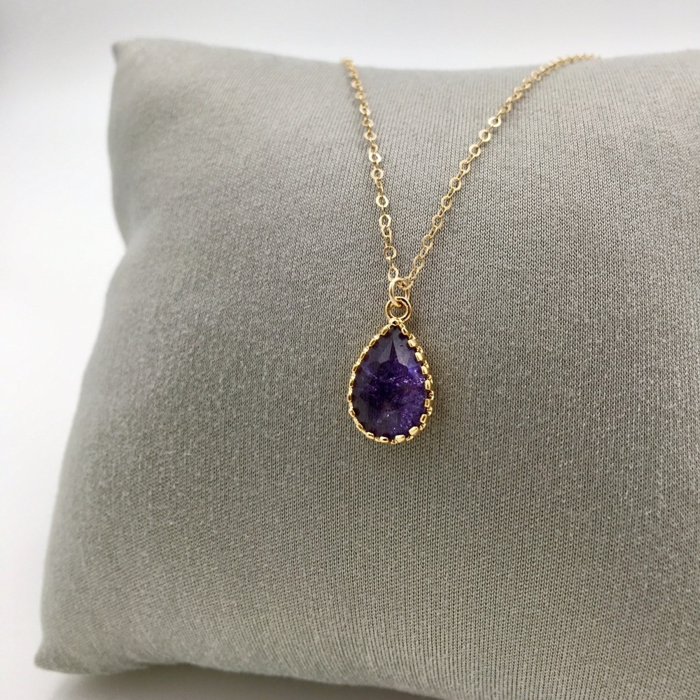 Purple tanzanite glass gemstone gold necklace