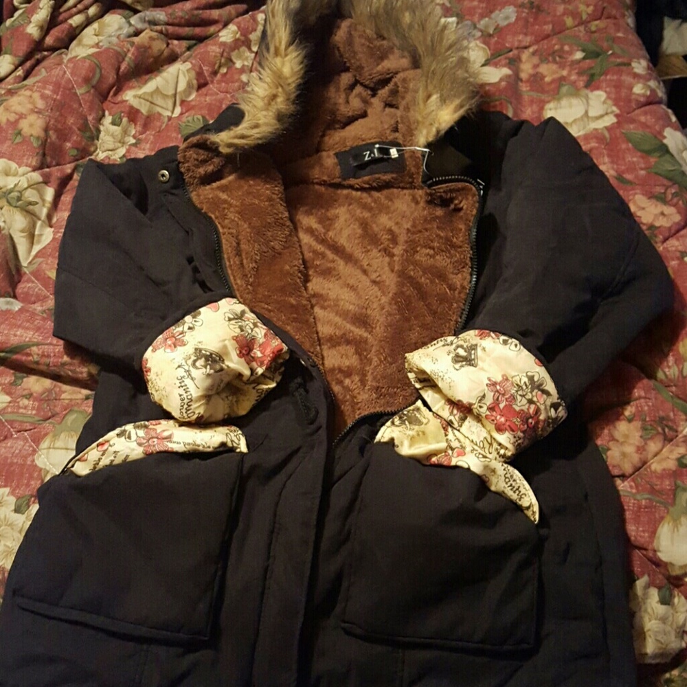 SOLD  Faux Fur" Linned Hooded Coat