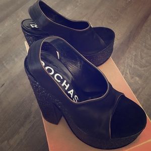 Brand new Rochas black silk sandal