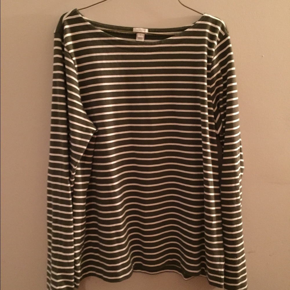 J Crew Hunter Green and Cream Top