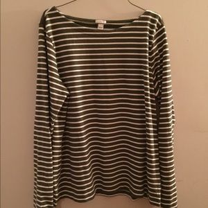 J Crew Hunter Green and Cream Top