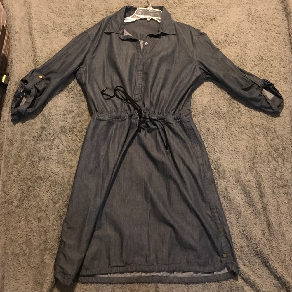 Denim knee length dress.