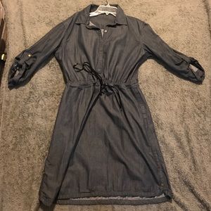 Denim knee length dress.