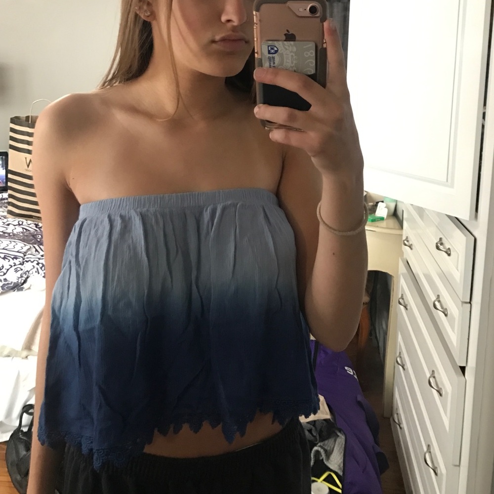 blue flowy tube top