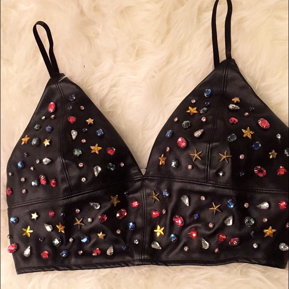 BRAND NEW! Leather stone crop top!
