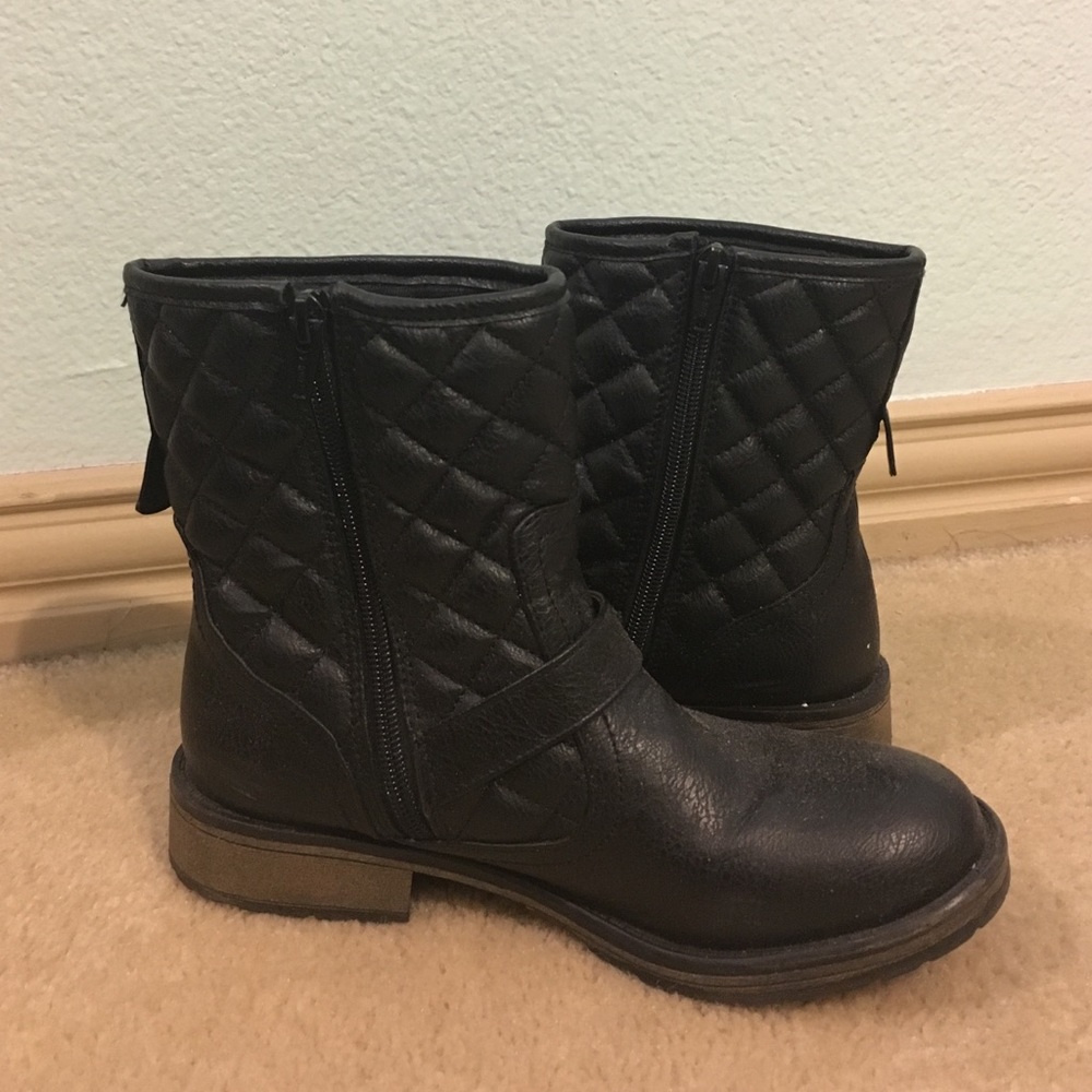 Black Quilted Buckle Booties