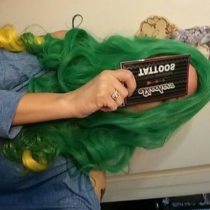 Green yellow costume party wig synthetic