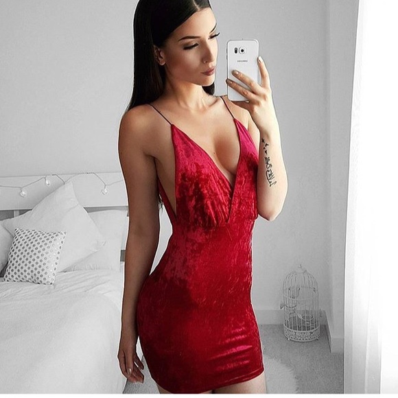 NEW! Red Velvet Mini Dress - Picture 2 of 7