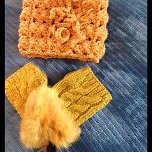 Women's Knitted Mittens and head hand scarf