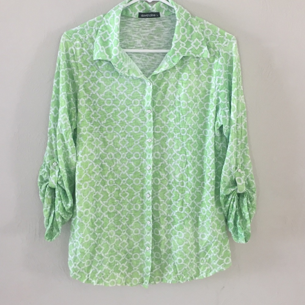 Green button down top