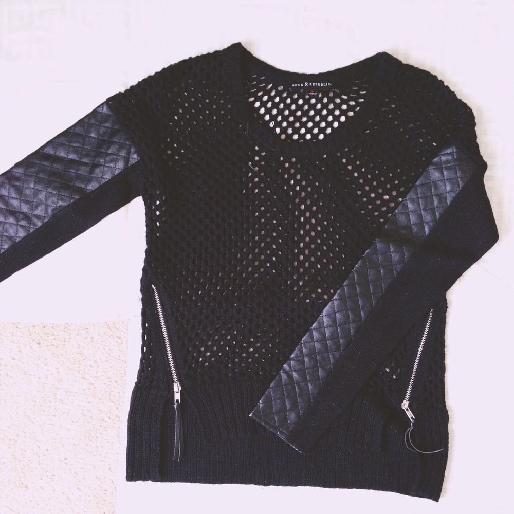 Black High Low Eyelet Sweater