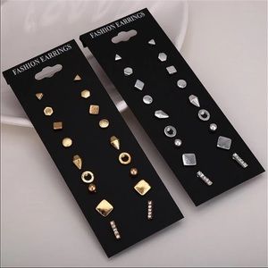 9-Pair Stud Earrings Set (Gold Set)