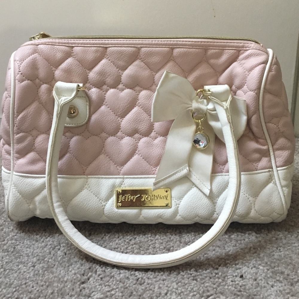Baby pink and white Betsey Johnson bag